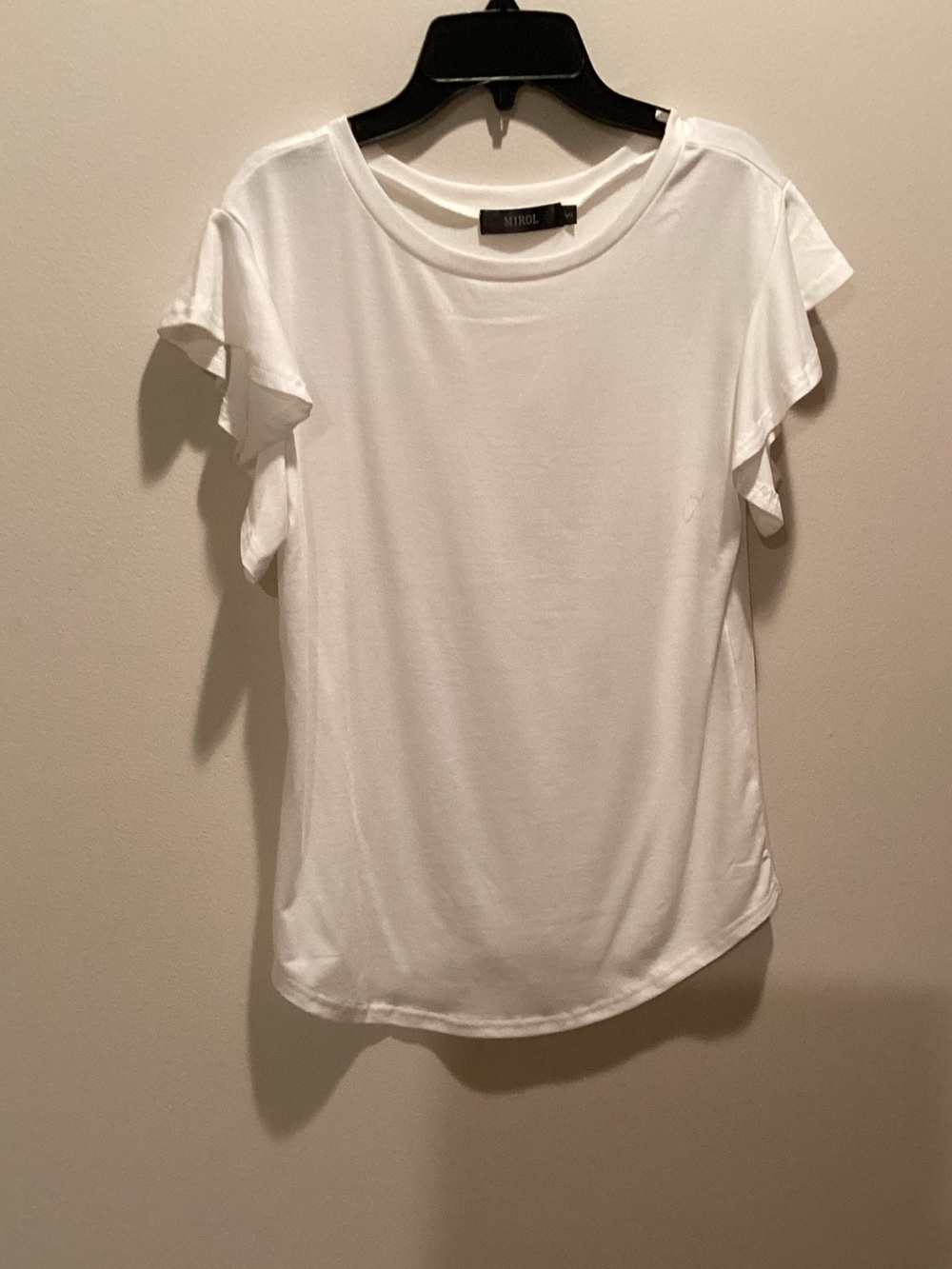 Mirol White Short Sleeve Flutter Sleeve Crewneck Tee size small
